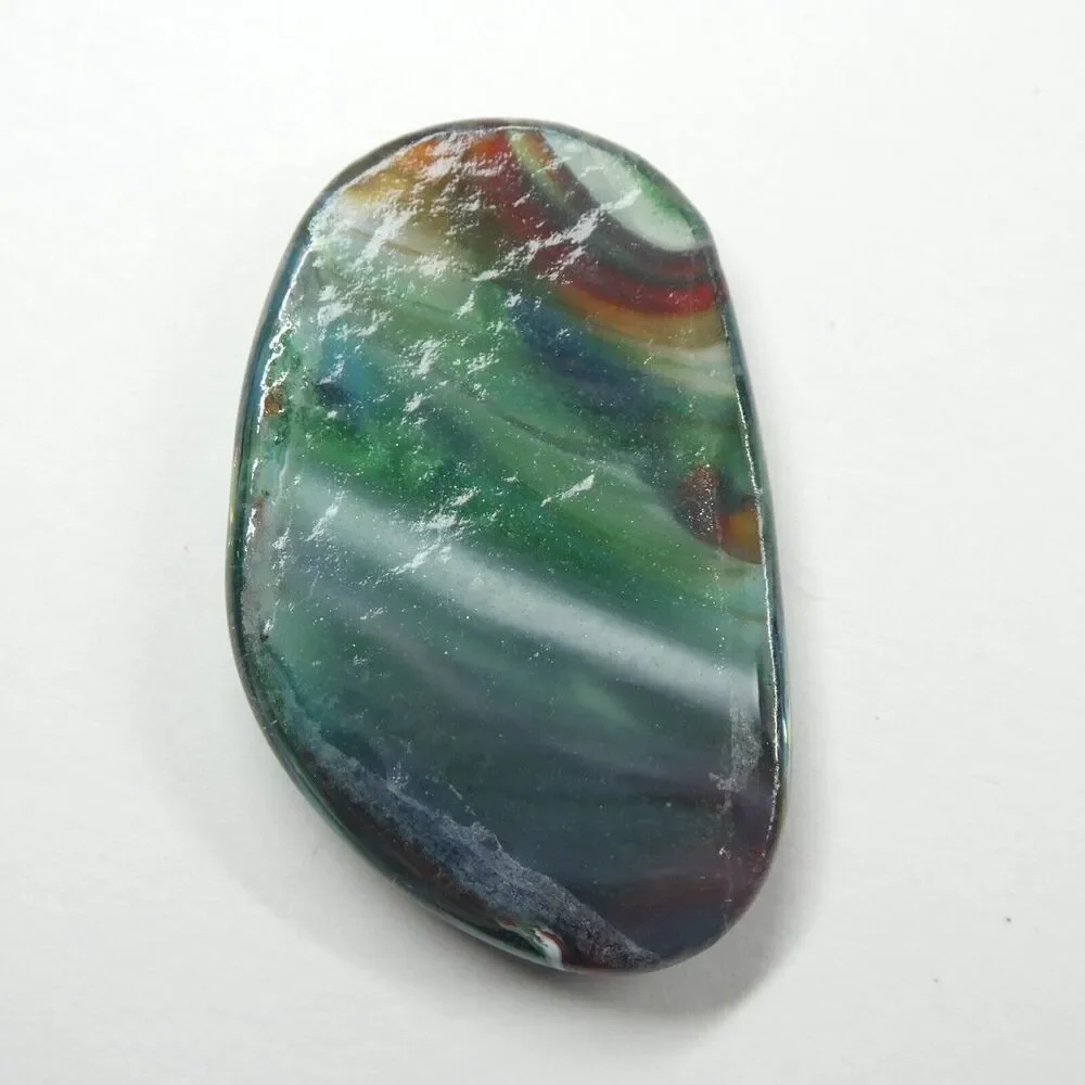 2 Swirled Glass Cabochons Colorful Rainbow Green Pink